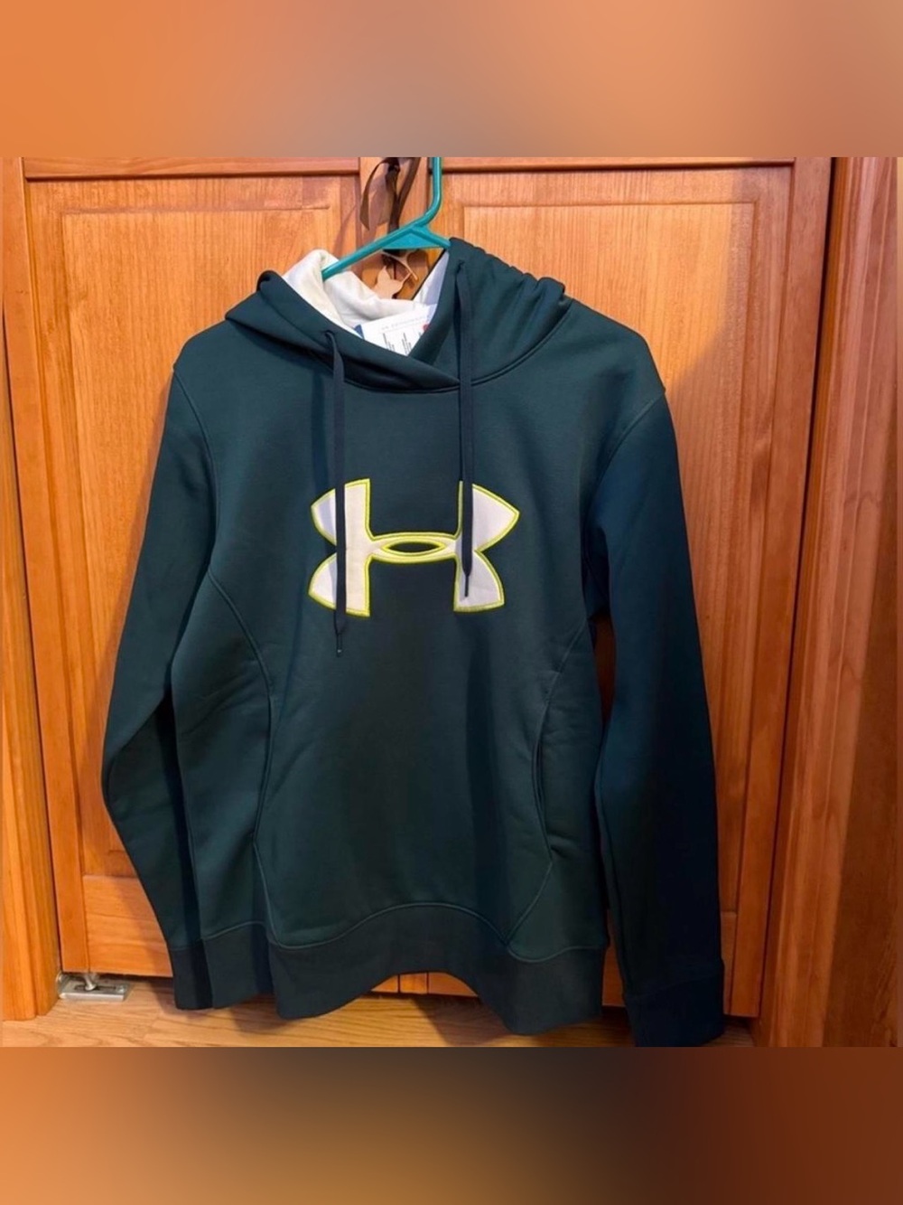 Under Armour Dark Green Hoodie with Neon Outline Logo